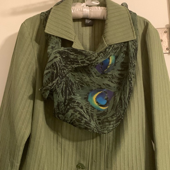 Peacock Motif Scarf Semi-Sheer, 13” x 60”, Neckline Accent, Jacket Accessory EUC - Picture 7 of 8